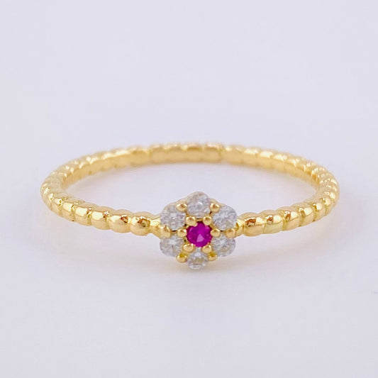 Anillo Burbuja Flor 1.5g / T6 1/4 Oro Amarillo 18K