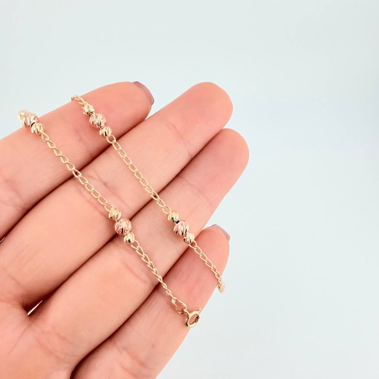Diamond Cut Military Type Bracelet 2.05g / 7 1/4 in / 1.4mm Two-Tone Yellow and Rose Gold 18K
