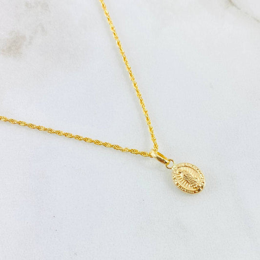 Set Cadena y Dije Lazo + Virgen Guadalupe 1.3gr / 17 3/4 in / Oro Amarillo 18K