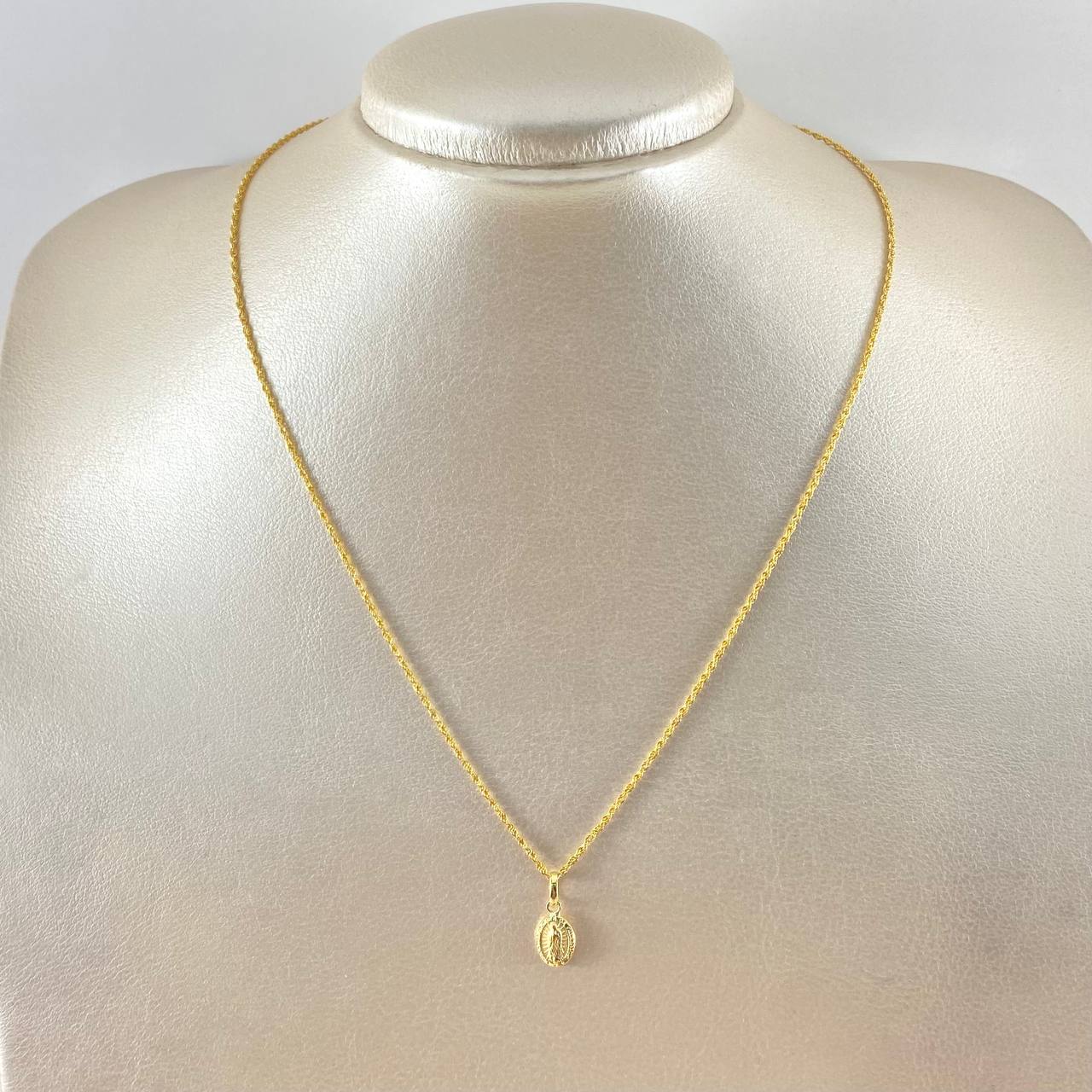Set Cadena y Dije Lazo + Virgen Guadalupe 1.3gr / 17 3/4 in / Oro Amarillo 18K