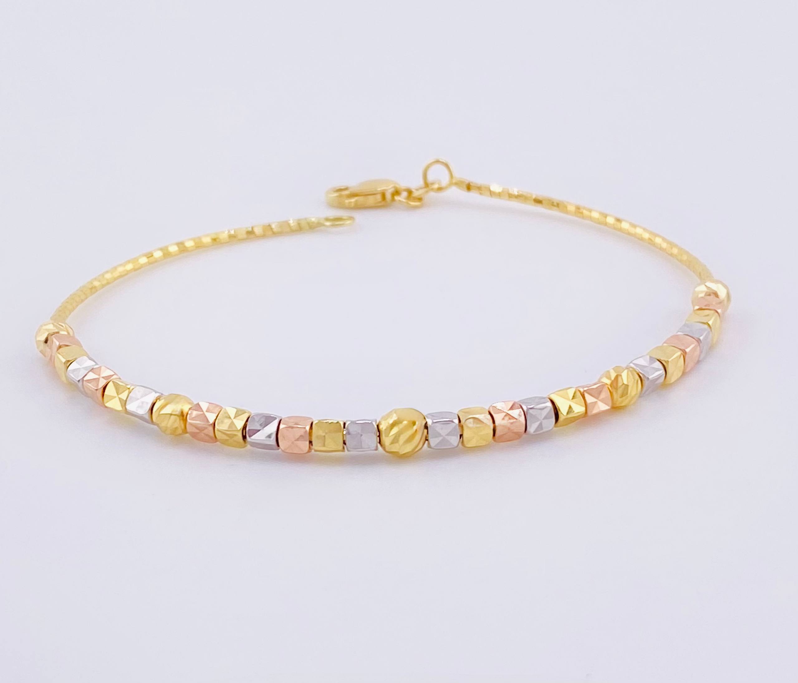 Hoop Bracelet Cubicular Diamond Cut 3.9gr / 6 3/4 in / 2.5mm Three Golds +4 18K ©