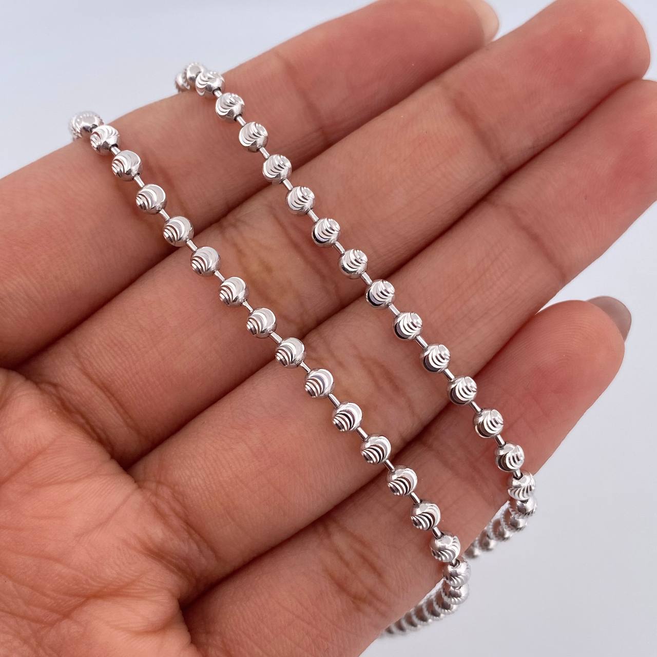 Cadena Militar 14.65gr / 60.4cm / 2.7mm Diamantado Luna Oro Blanco +3 18K &