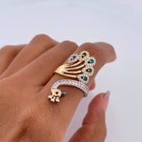 Anillo Pavo Real 4.8gr / T6 3/4 / Circones Negro Verdes Blancos Tres Oros 18K $