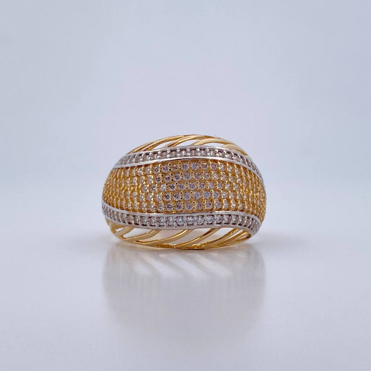 Curved Line Ring 6.5gr / T8 1/4 / White Zircons Two Yellow White Gold 18K $
