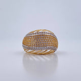 Curved Line Ring 6.5gr / T8 1/4 / White Zircons Two Yellow White Gold 18K $