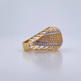 Curved Line Ring 6.5gr / T8 1/4 / White Zircons Two Yellow White Gold 18K $