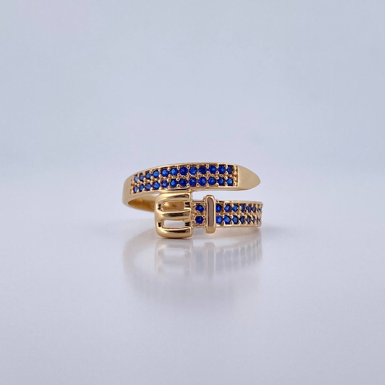 Belt Ring 2.7gr / T6 / Blue Zircons Yellow Gold 18K $