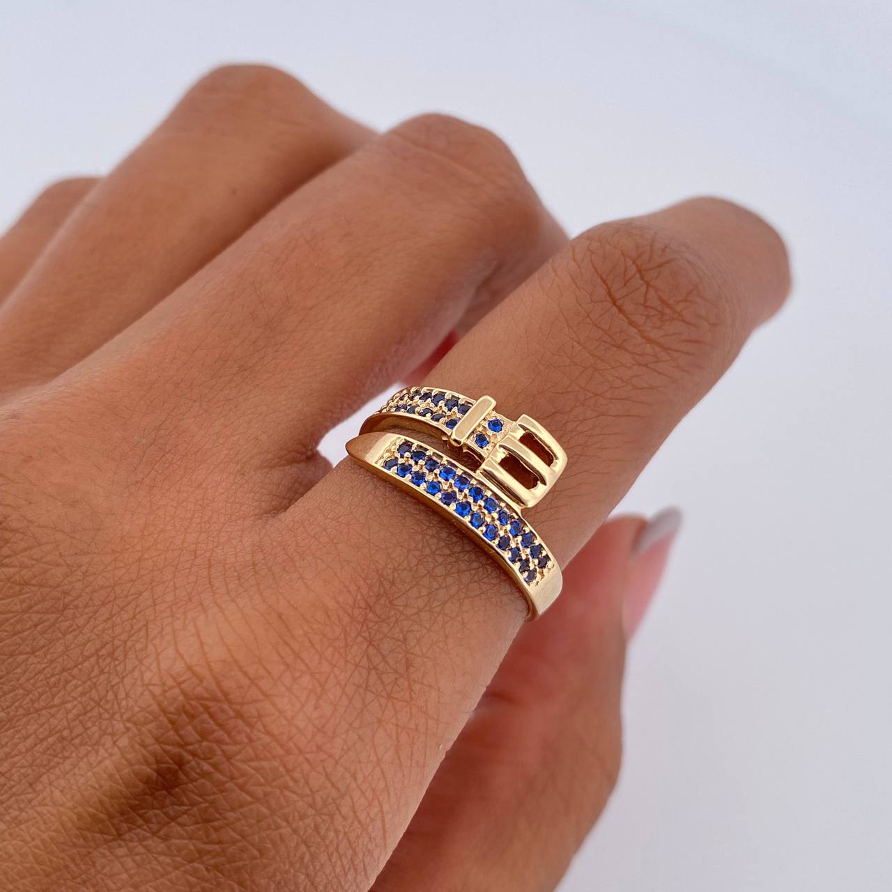 Belt Ring 2.7gr / T6 / Blue Zircons Yellow Gold 18K $