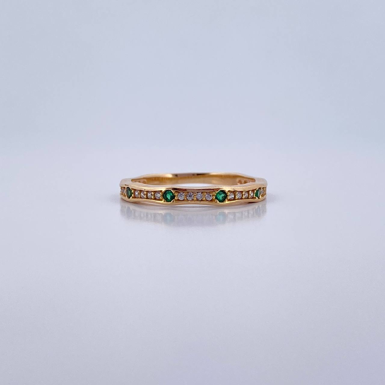 Churumbela Ring 1.85gr / T6 1/4 / White Green Zircons Yellow Gold 18K $