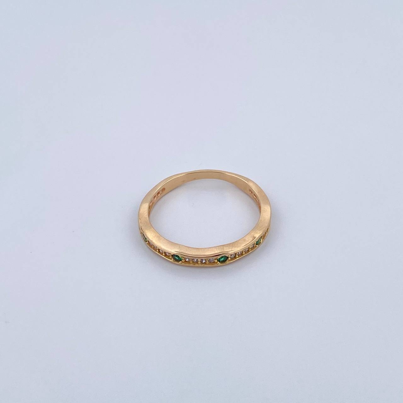 Churumbela Ring 1.85gr / T6 1/4 / White Green Zircons Yellow Gold 18K $