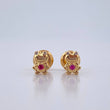 Stud Earrings Sapo 0.65gr / Fuchsia White Zircons Yellow Gold 18K $