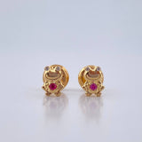 Stud Earrings Sapo 0.65gr / Fuchsia White Zircons Yellow Gold 18K $