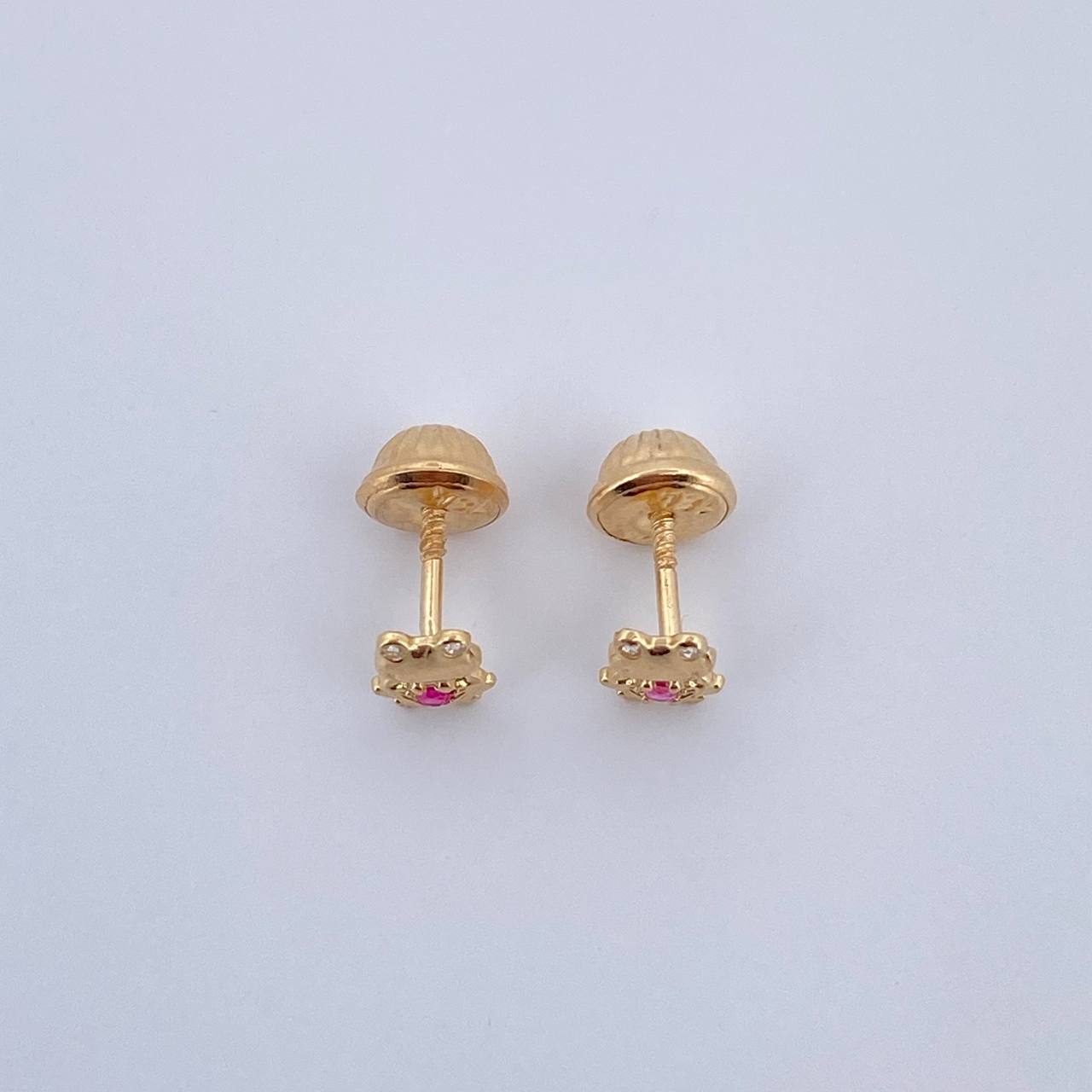 Stud Earrings Sapo 0.65gr / Fuchsia White Zircons Yellow Gold 18K $