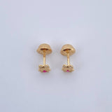 Stud Earrings Sapo 0.65gr / Fuchsia White Zircons Yellow Gold 18K $