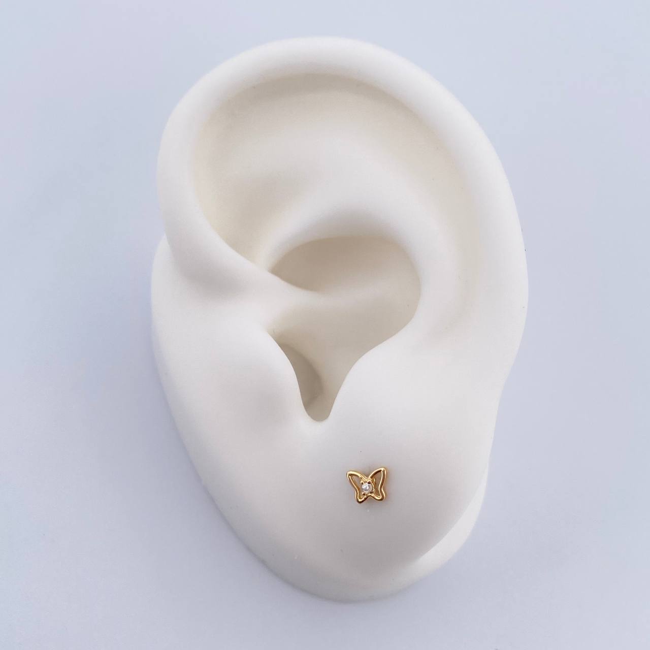 Stud Earrings Butterfly 0.45gr / White Zircon Yellow Gold 18K $