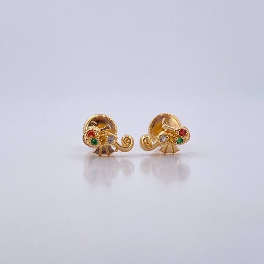 Stud Earrings Seahorse 0.85gr / Colored Zircons Yellow Gold 18K $