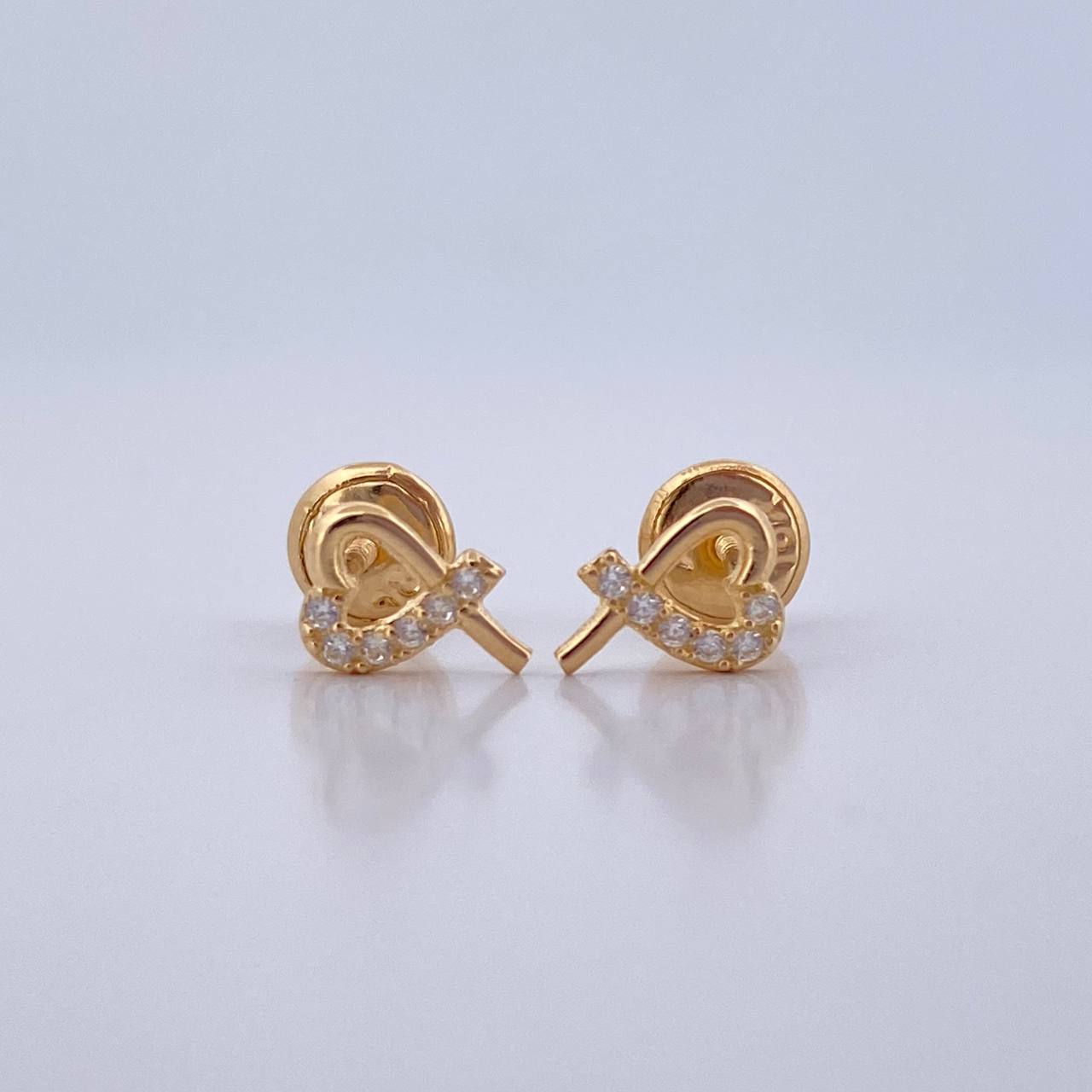 Stud Earrings Shared Heart 0.7gr / White Zircons Yellow Gold 18K $