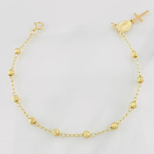 Pulso Denario Virgen Milagrosa Cruz 2.85g / 7 1/2 in / 4mm Oro Amarillo 18K