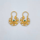 Candongas Reina 2.45gr / 2.3cm / Filigrana Circon Verde Oro Amarillo 18K &