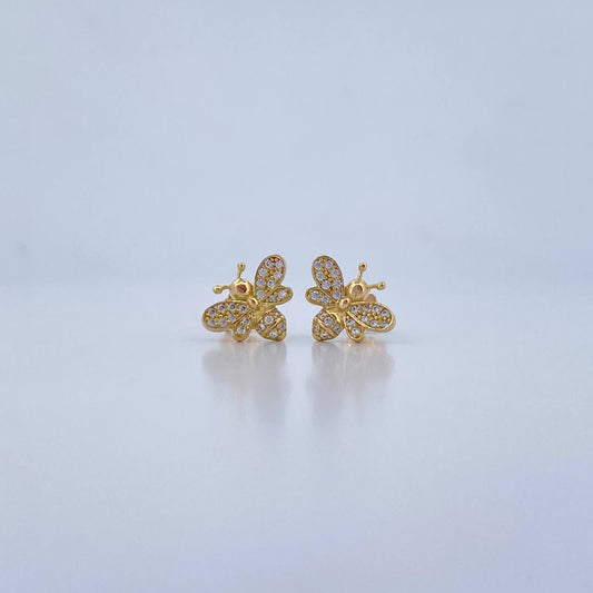 Stud Earrings Bee 2gr / White Zircons 18K Yellow Gold &