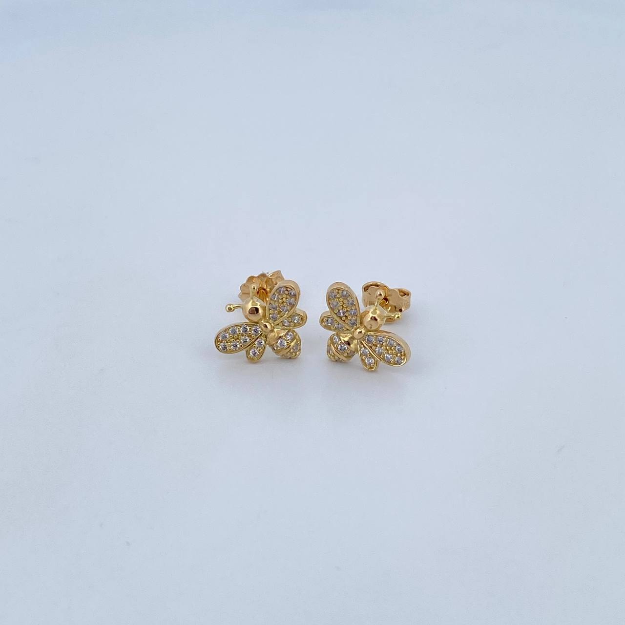 Stud Earrings Bee 2gr / White Zircons 18K Yellow Gold &