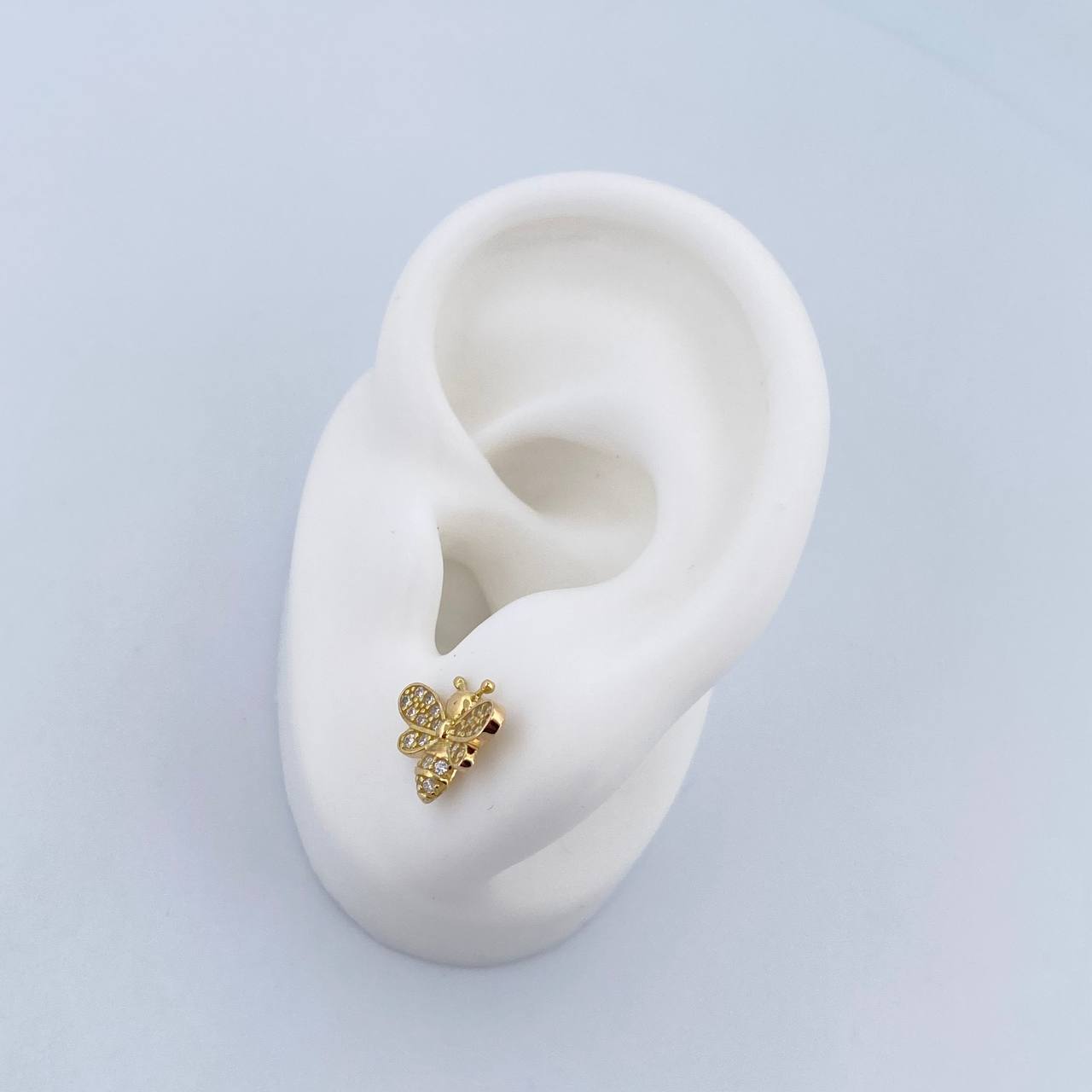 Stud Earrings Bee 2gr / White Zircons 18K Yellow Gold &