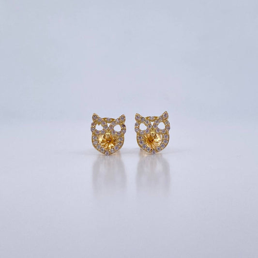 Topos Silueta Buho 1.6gr / Circones Blancos Oro Amarillo 18K &