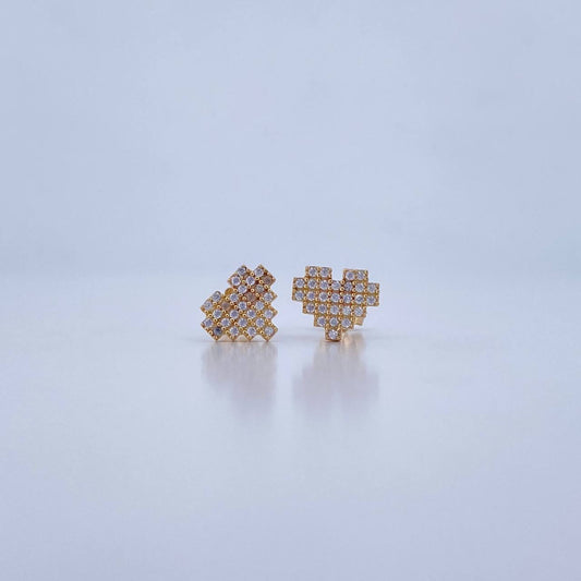 Topos Corazon Pixeliado 2.05gr / Circones Blancos Oro Amarillo 18K &