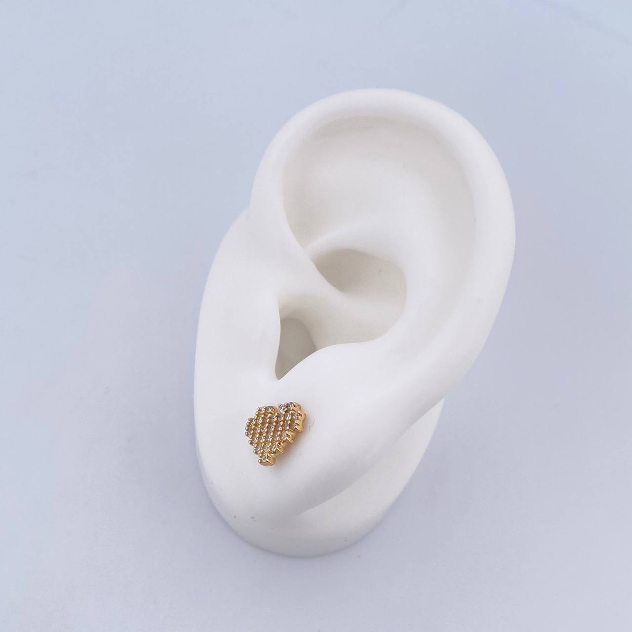 Topos Corazon Pixeliado 2gr / Circones Blancos Oro Amarillo 18K &