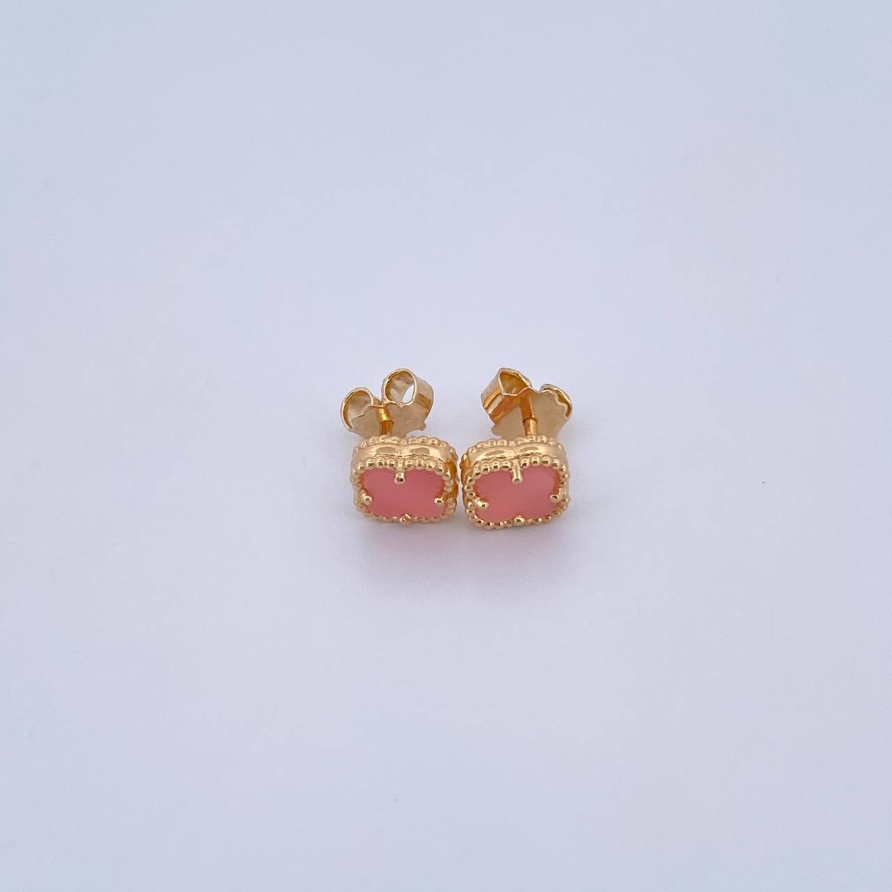 Stud Earrings Clover 1.45gr / Pink Stone 18K Yellow Gold &