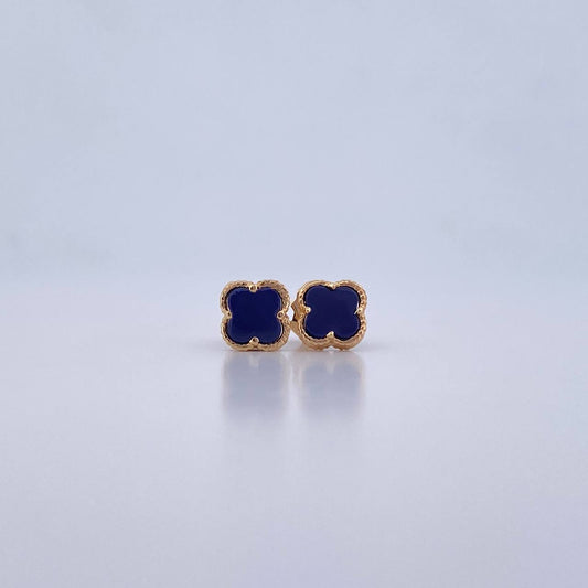 Stud Earrings Clover 2gr / Purple Stone 18K Yellow Gold &