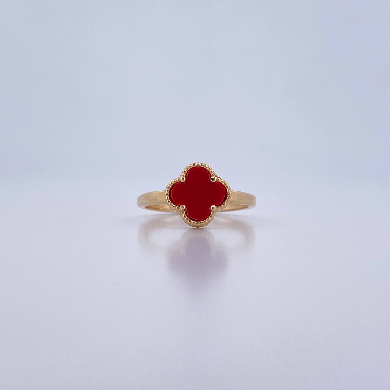 Anillo Trebol 2.1gr / T5 3/4 / Piedra Roja Oro Amarillo 18K &