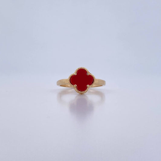 Anillo Trebol 2.1gr / T5 3/4 / Piedra Roja Oro Amarillo 18K &