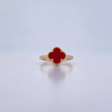 Anillo Trebol 2.1gr / T5 3/4 / Piedra Roja Oro Amarillo 18K &