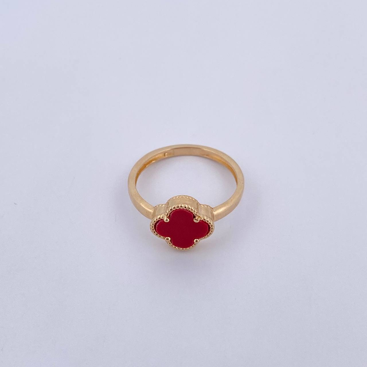 Anillo Trebol 2.1gr / T5 3/4 / Piedra Roja Oro Amarillo 18K &