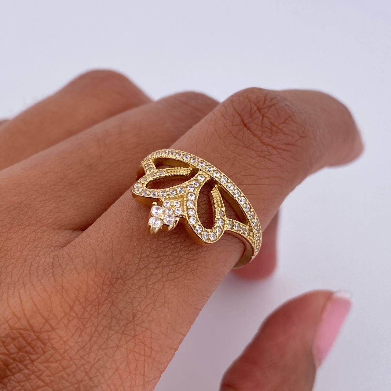 Crown Ring 2.55gr / T6 1/4 / White Zircons 18K Yellow Gold &