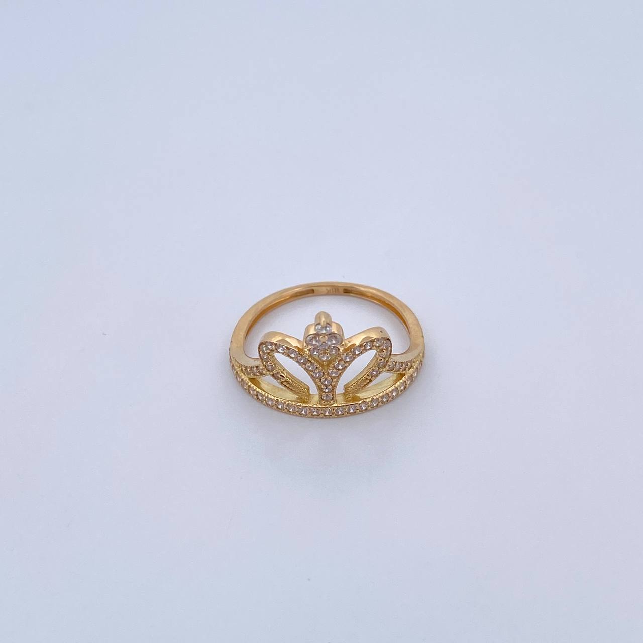 Crown Ring 2.55gr / T6 1/4 / White Zircons 18K Yellow Gold &