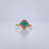 Anillo Trebol 2.75gr / T7 1/4 / Piedra Aguamarina Circones Blancos Oro Amarillo 18K &