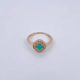 Anillo Trebol 2.75gr / T7 1/4 / Piedra Aguamarina Circones Blancos Oro Amarillo 18K &
