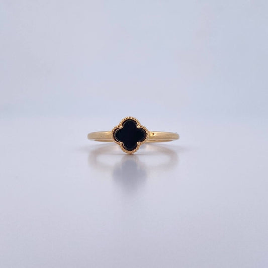 Anillo Trebol 2.1gr / T6 3/4 / Onix Negra Oro Amarillo 18K &