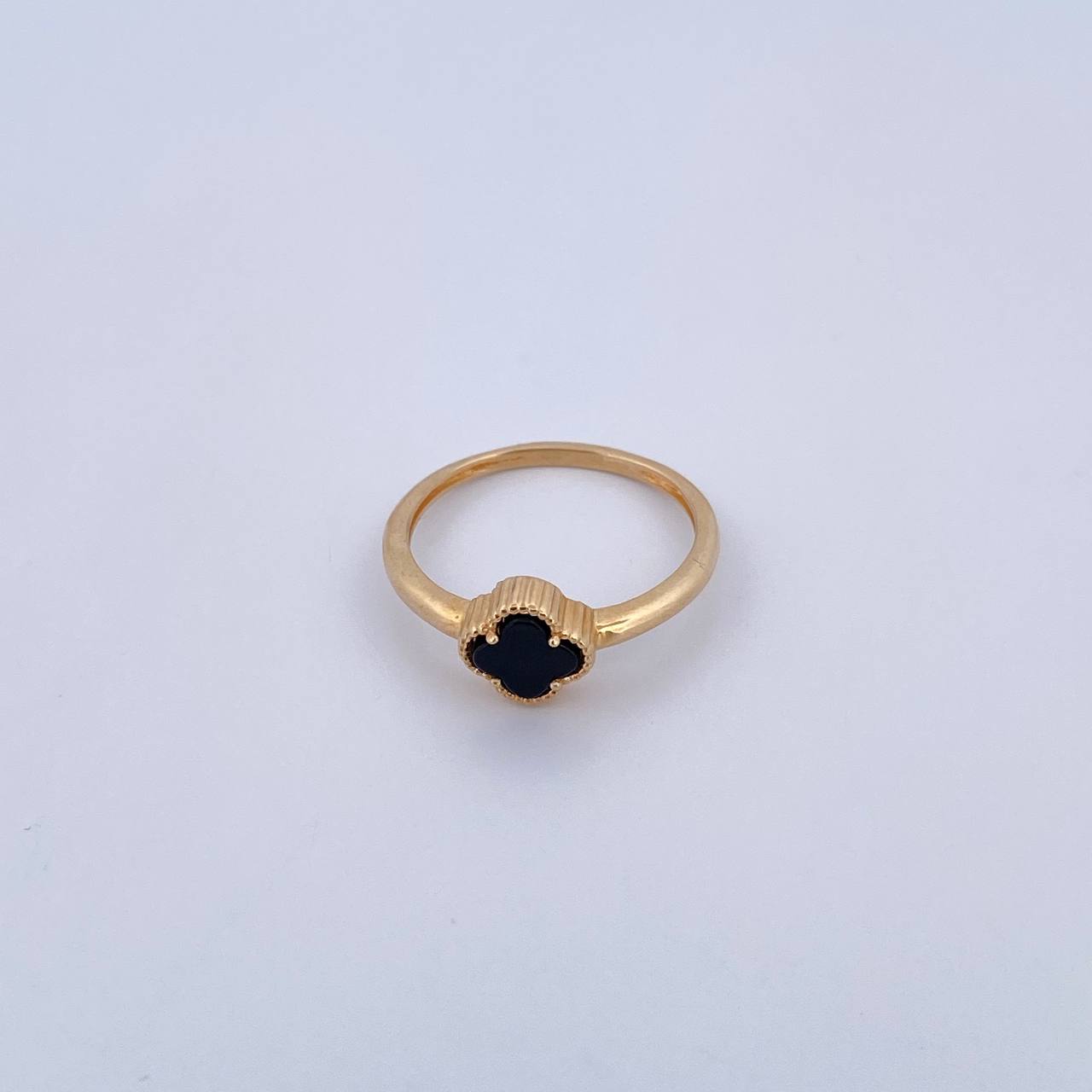 Ring Clover 2.1gr / Size 6 3/4 / Black Onyx 18K Yellow Gold &