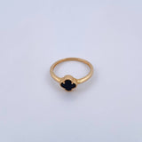 Ring Clover 2.1gr / Size 6 3/4 / Black Onyx 18K Yellow Gold &