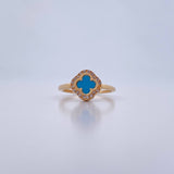 Anillo Trebol 3.15gr / T7 / Turqueza Circones Blancos Oro Amarillo 18K &