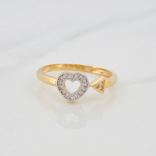 Heart Arrow Ring 1.85g / Size 7 Two-Tone Yellow White Gold 18K