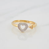 Anillo Corazón Flecha 1.85g / T7 Dos Oros Amarillo Blanco 18K