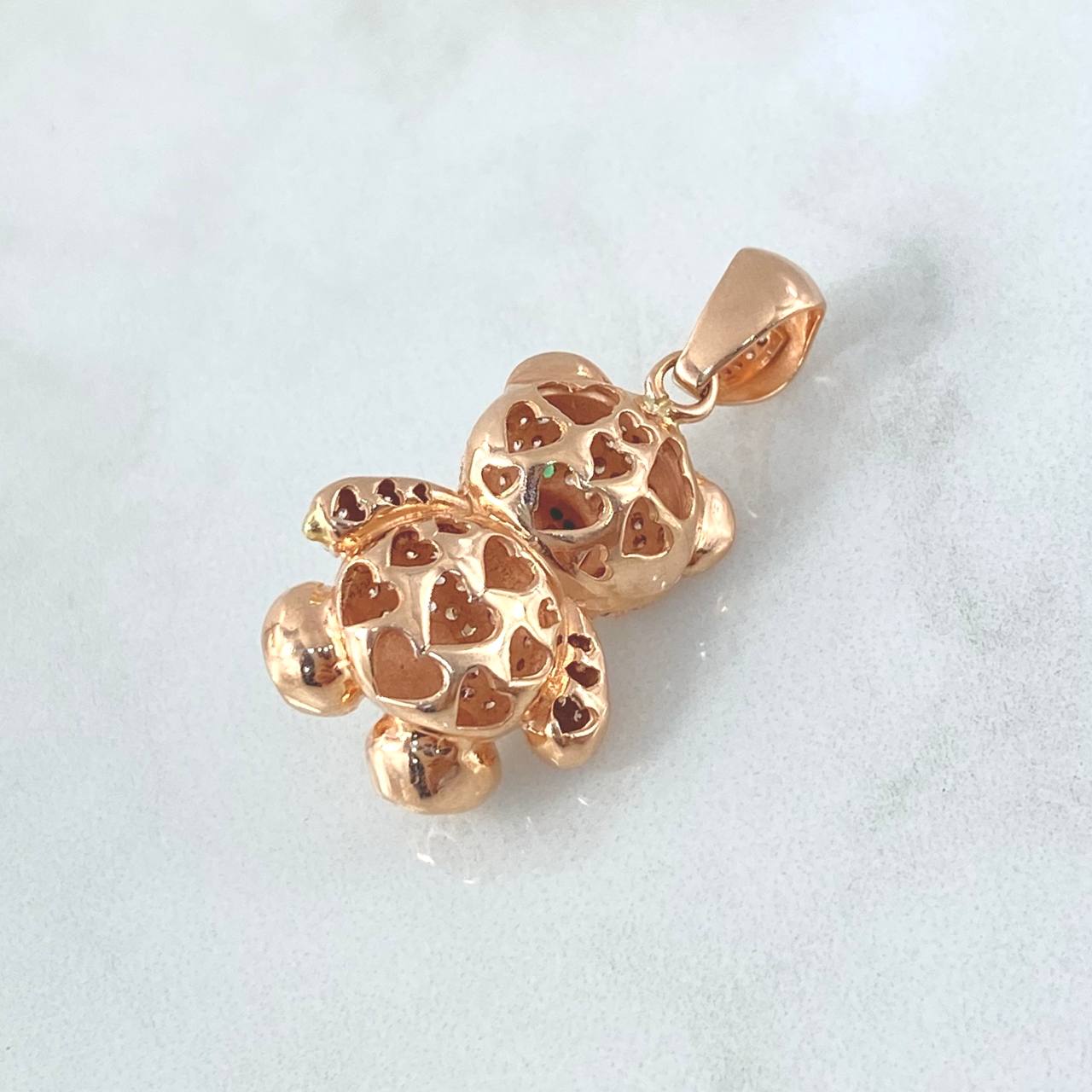 Pendant Bear 7.6gr / 3.5cm / White Zircons - Green Eyes 18K Rose Gold *
