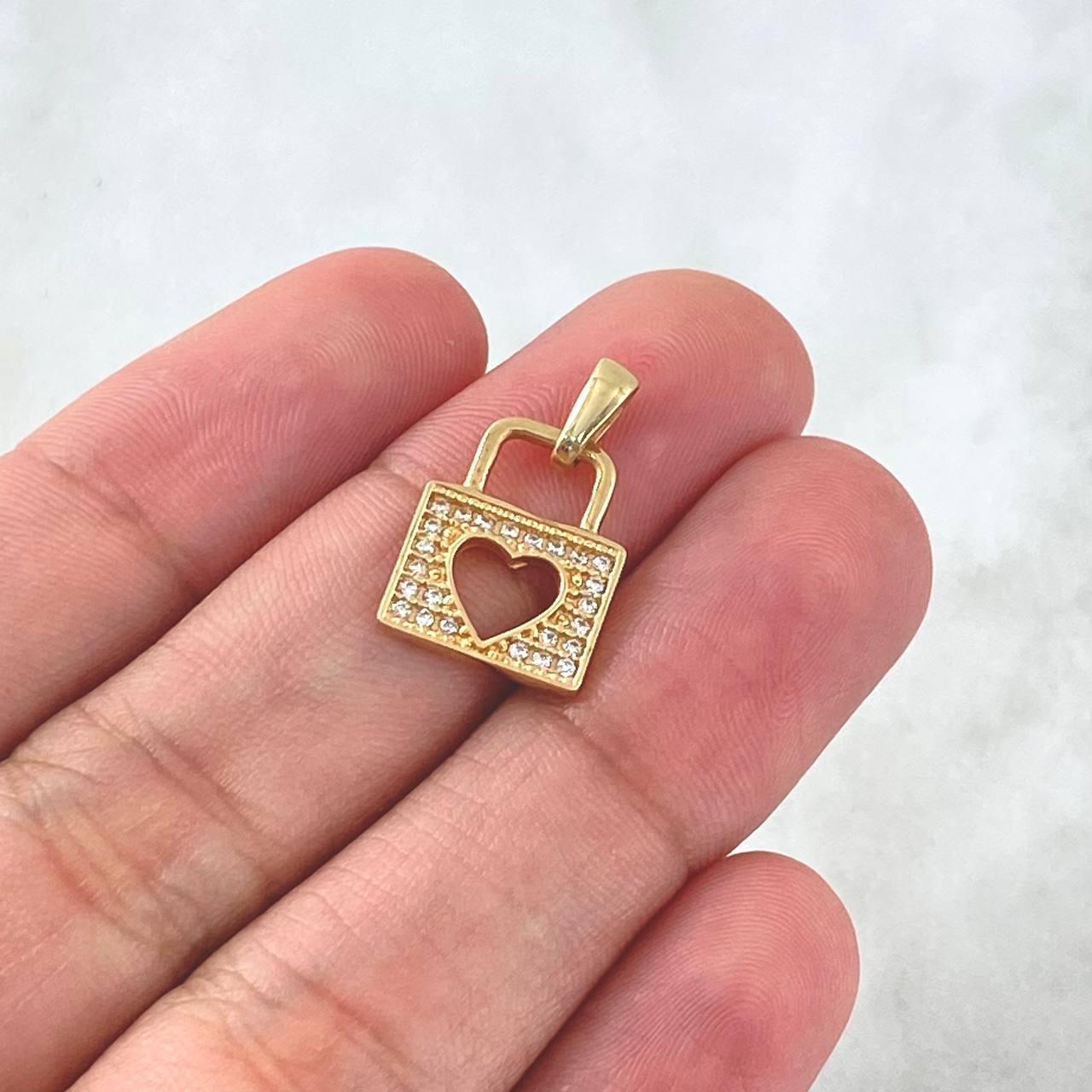 Pendant Heart Lock 1.75gr / 1.8cm / White Zircons 18K Yellow Gold *