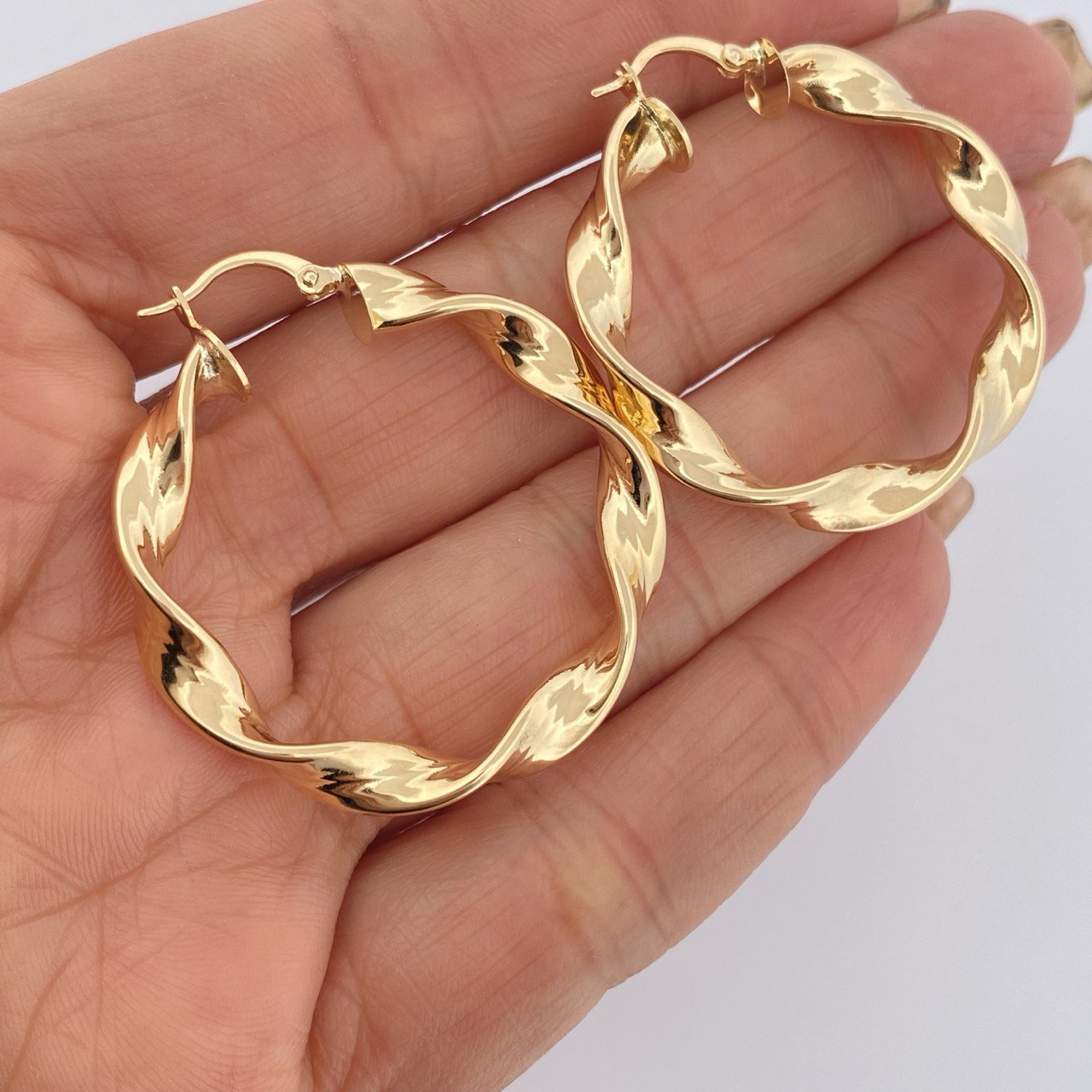 Hoop Earrings Amber 5.2gr / 4cm / 18K Gold &
