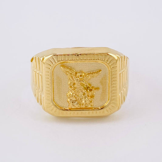 Anillo Sello Bordeado San Miguel 3.7g / T10 3/4 Oro Amarillo 18K