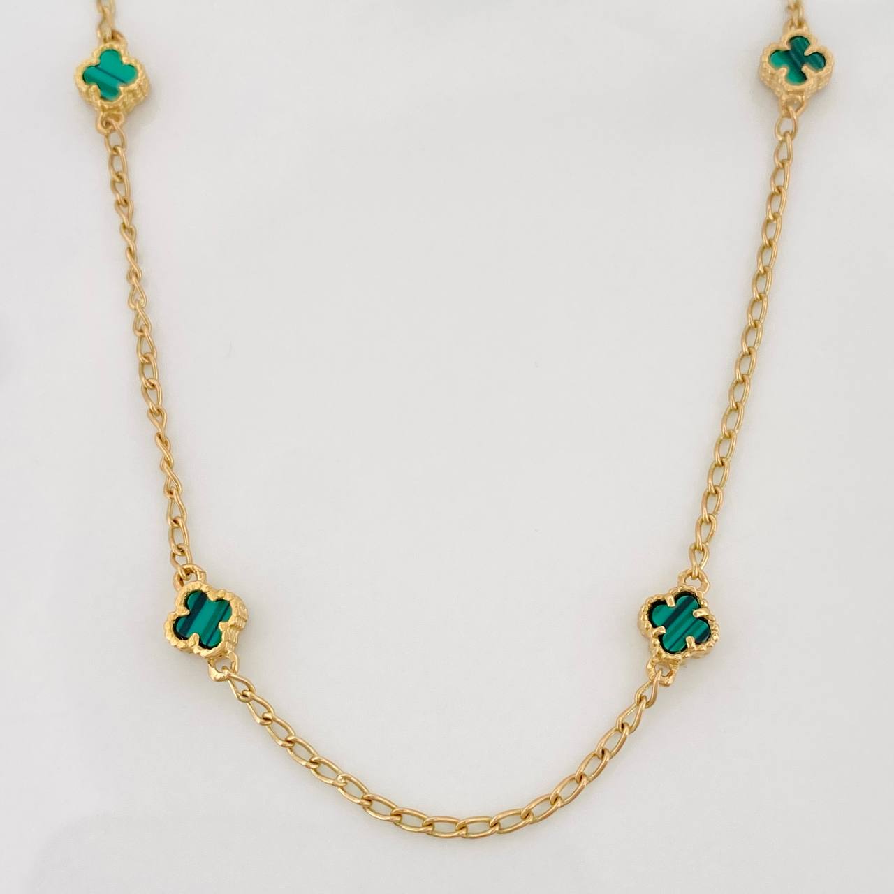 Clover Chain Espiga Malachite 4.3g / 18 in / 1.41mm Yellow Gold 18K